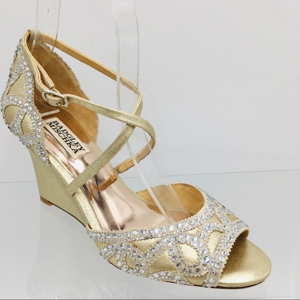 Badgley Mischka Platino Metallic Suede Wedge Heels